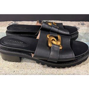 AEROSOLES Black Lima Leather Sandals Size: 12M